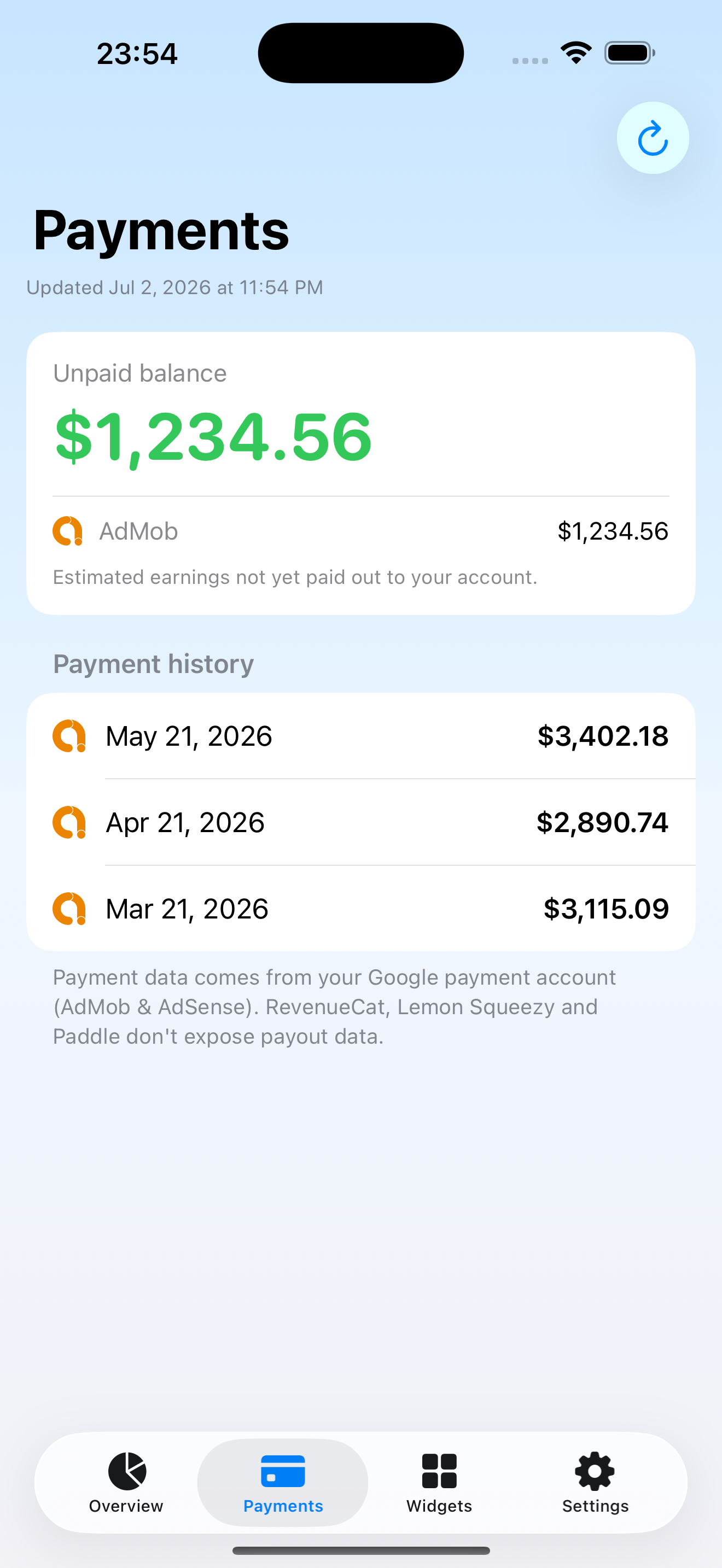 Payments and payout history